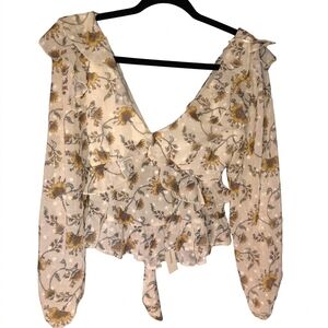 Francesca's Collections Small Nwt Cream Floral Wrap Blouse with Yellow Bouquet